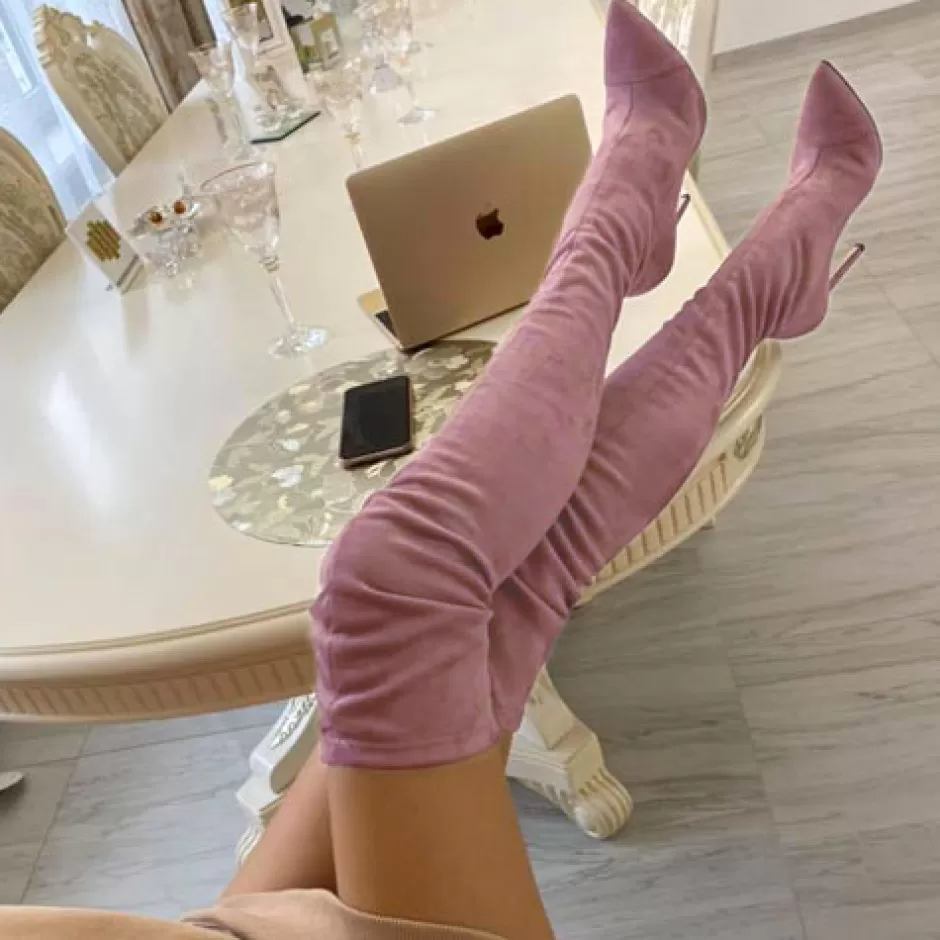 Donna SHARLENE CALZATURE Stivali-Antique Pink Suede Stretch Boot - Cod. 22451