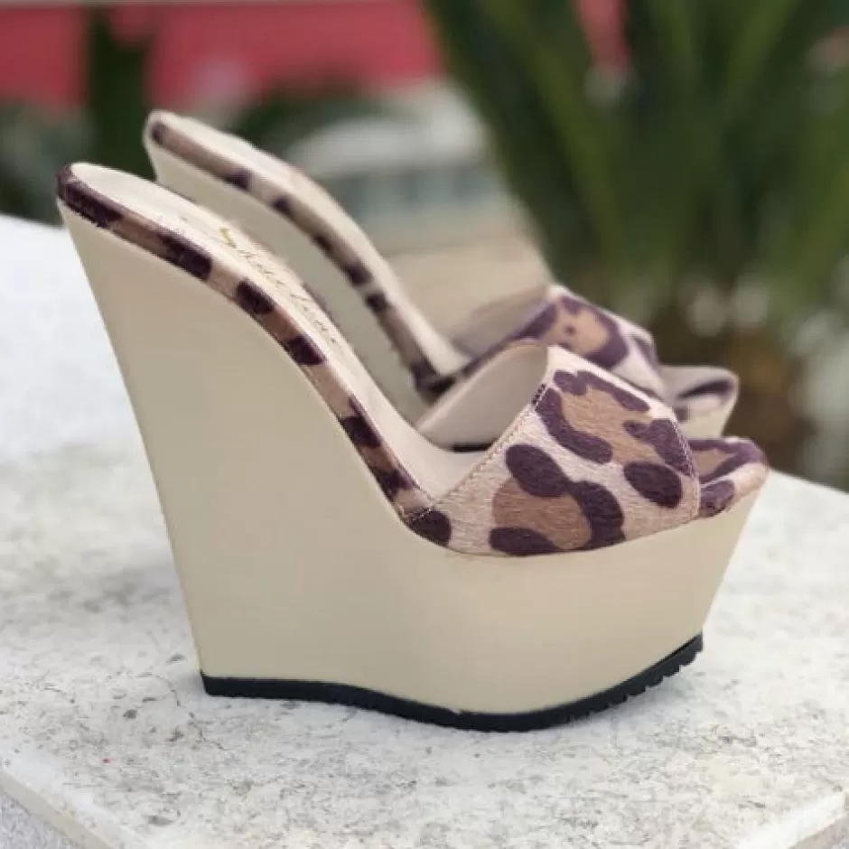 Donna SHARLENE CALZATURE Zeppe-Beige/Spotted Leather Sabot Wedge - Cod. 20304