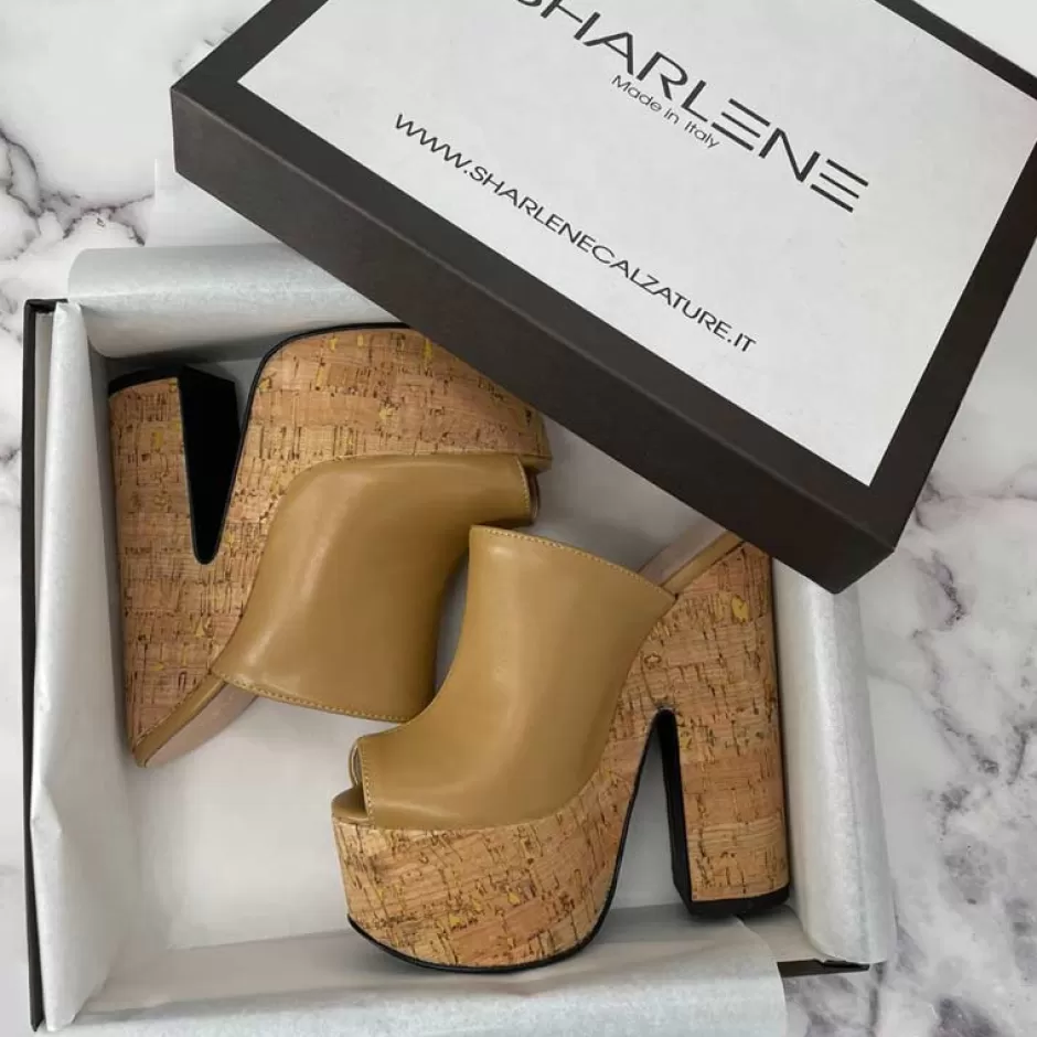 Donna SHARLENE CALZATURE Zeppe-Biscuit Leather / Cork Sabot Wedge - Cod. 17742