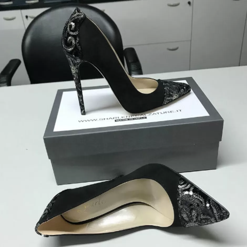Donna SHARLENE CALZATURE Decollete-Black Chamois/ Pailletes - Cod. 21914