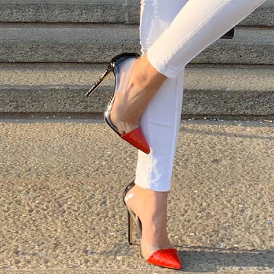 Donna SHARLENE CALZATURE Decollete-Black Coconut Red/Vinyl Patent Leather Pumps - Cod. 27428