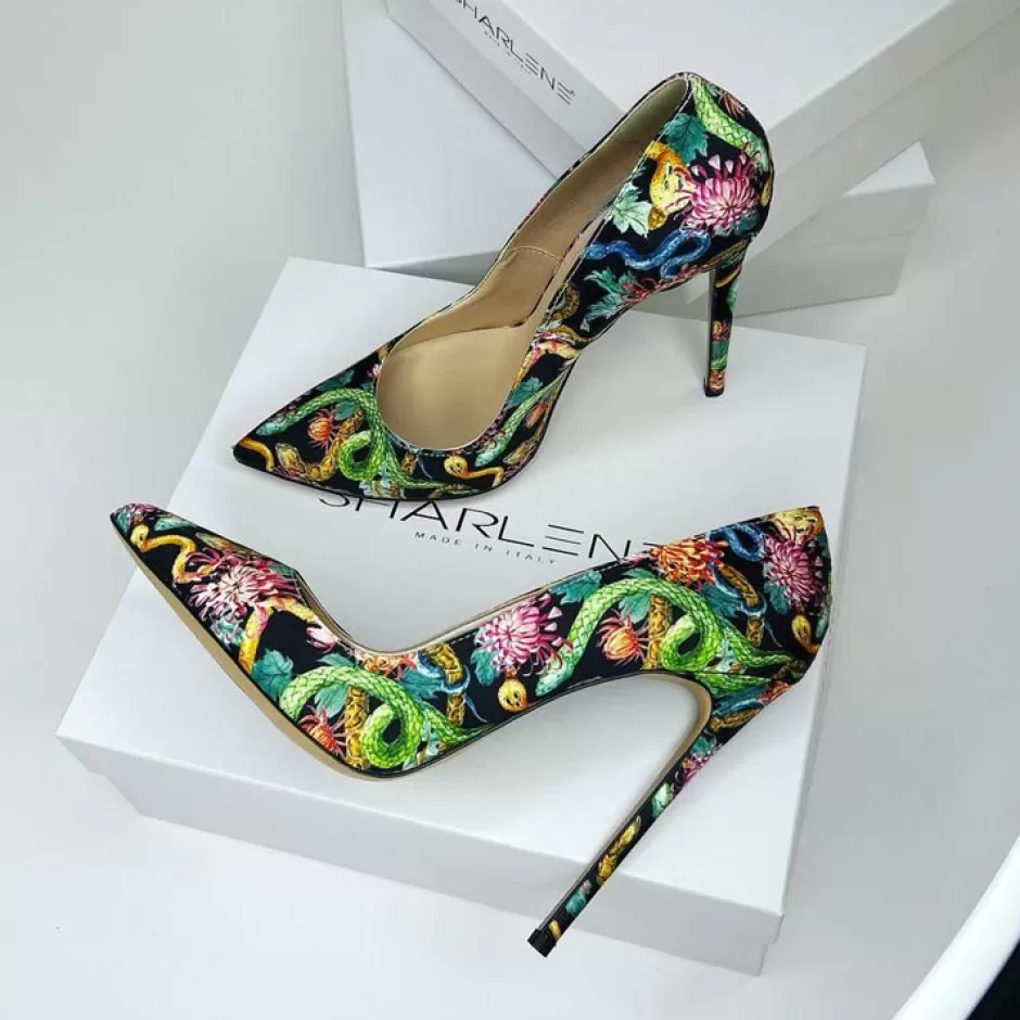 Donna SHARLENE CALZATURE Decollete-Black Floral Satin Decollete - Cod. 31856