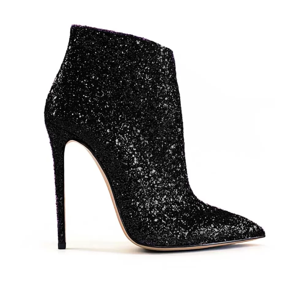 Donna SHARLENE CALZATURE Tronchetti-Black Glitter Ankle Boot - Cod. 36253