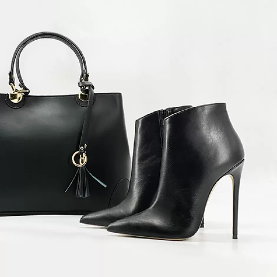 Donna SHARLENE CALZATURE Tronchetti-Black Leather Ankle Boot - Cod. 34764