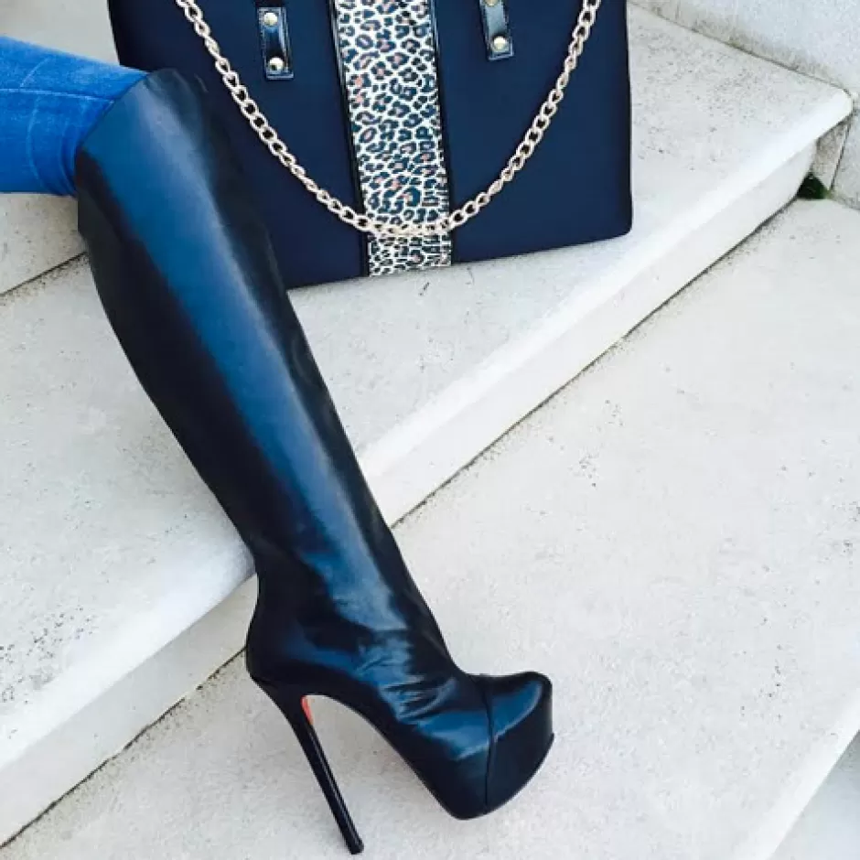 Donna SHARLENE CALZATURE Stivali-Black Leather Boot - Code 7759