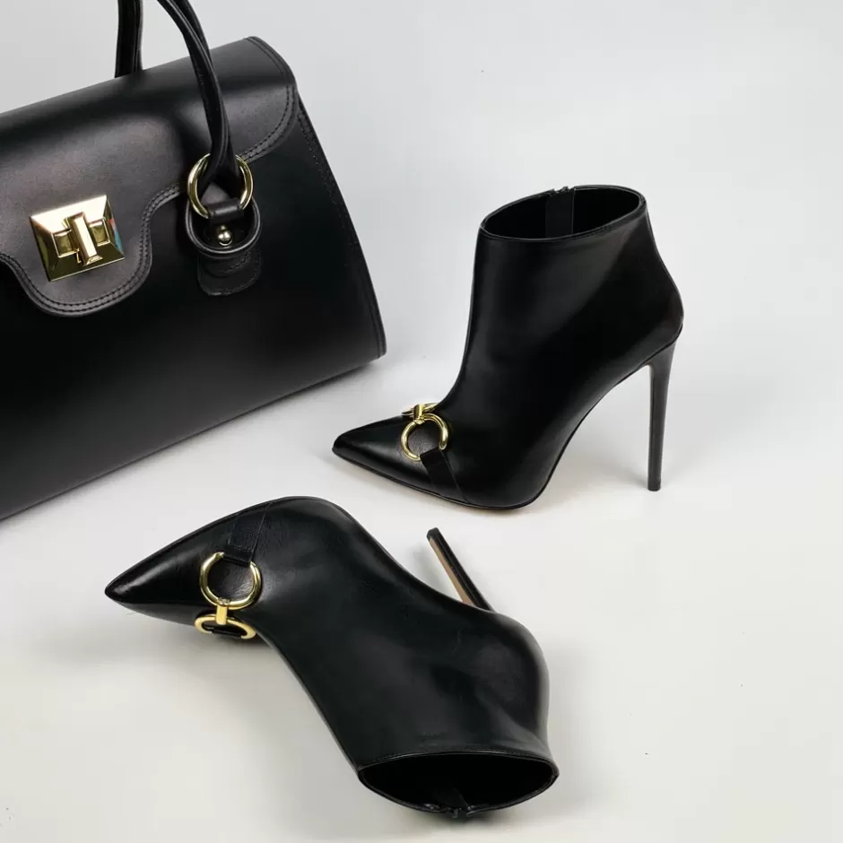 Donna SHARLENE CALZATURE Tronchetti-Black Leather/ Charme Ankle Boot - Cod. 26709