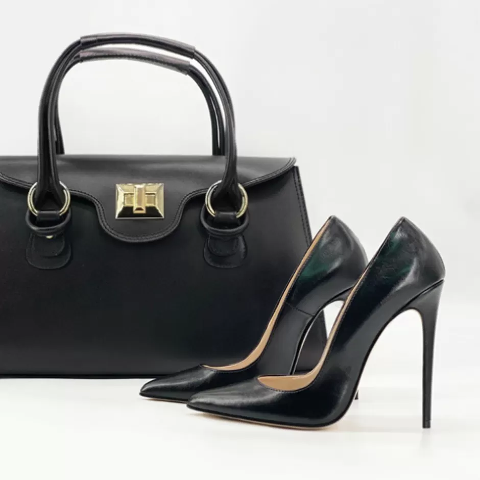 Donna SHARLENE CALZATURE Decollete-Black Leather Decollete - Cod. 34806