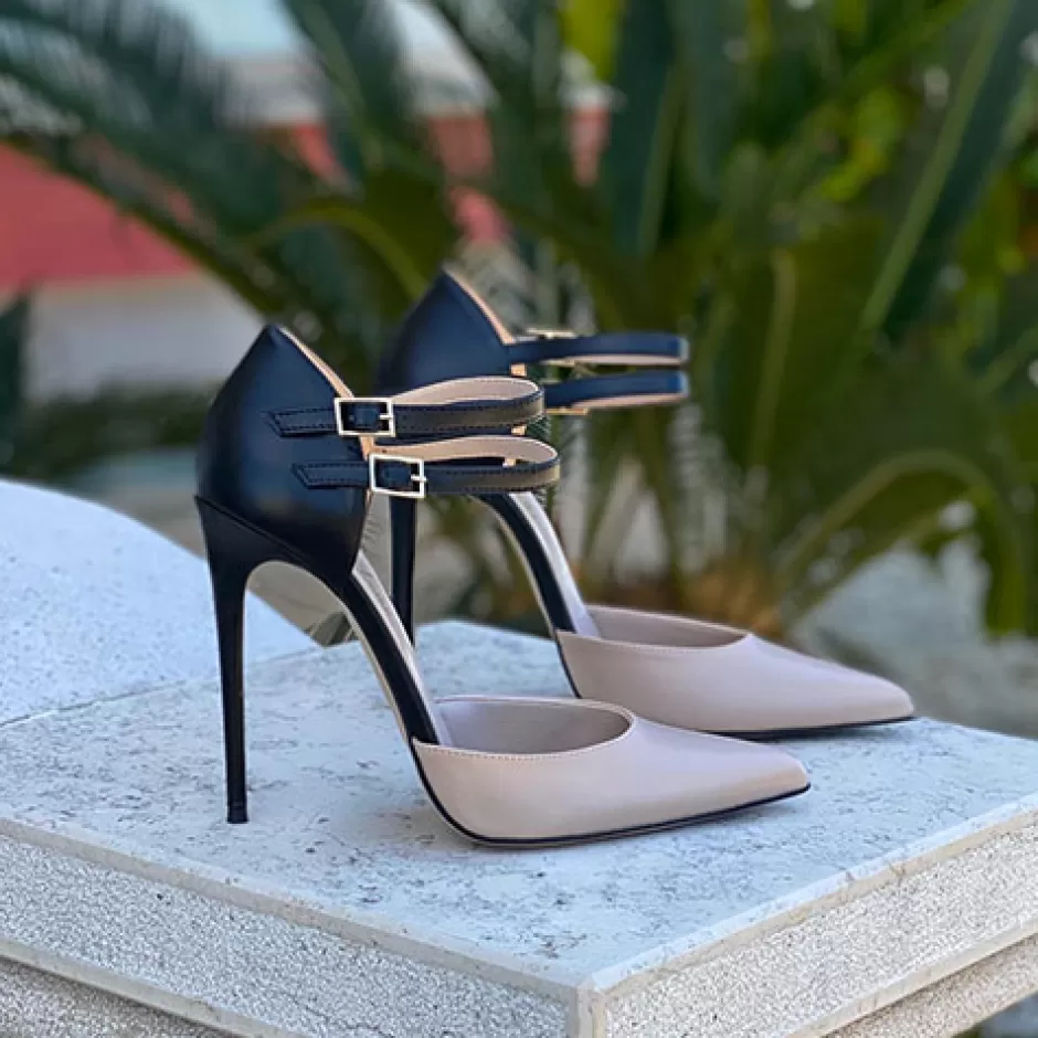 Donna SHARLENE CALZATURE Sandali-Black Leather/ Flesh Sandal - Cod. 28389