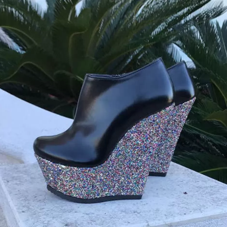 Donna SHARLENE CALZATURE Polacchetti-Black Leather/ Multicolor Glitter Zipper - Code 18528