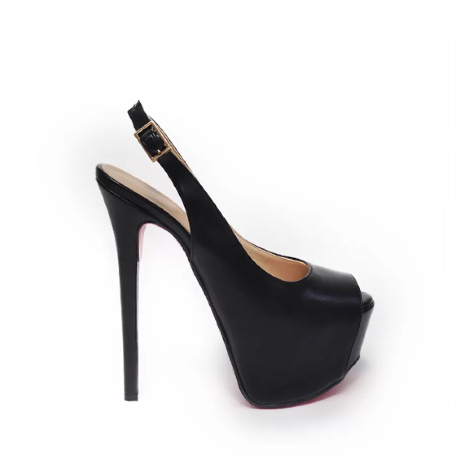 Donna SHARLENE CALZATURE Decollete-Black Leather Open-Toe Pump - Cod. 13840