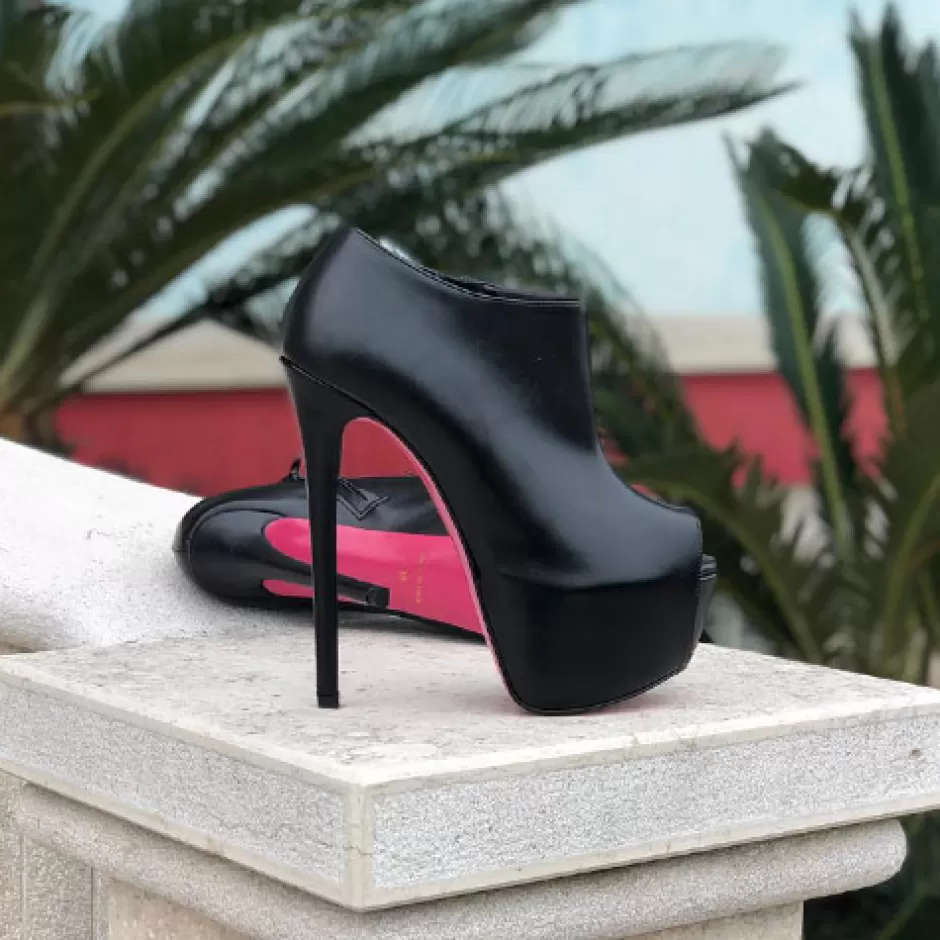 Donna SHARLENE CALZATURE Polacchetti-Black Leather Open-Toe Shoes - Cod. 23794