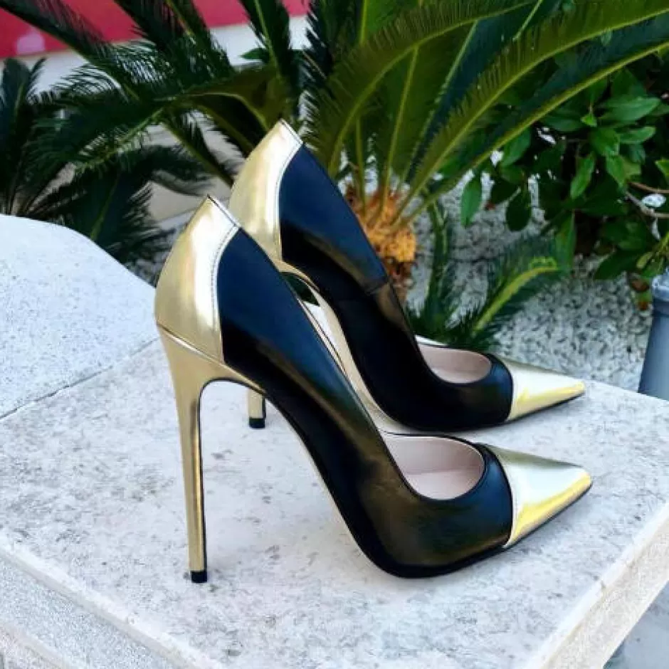 Donna SHARLENE CALZATURE Decollete-Black Leather/ Platinum Pumps - Cod. 21555