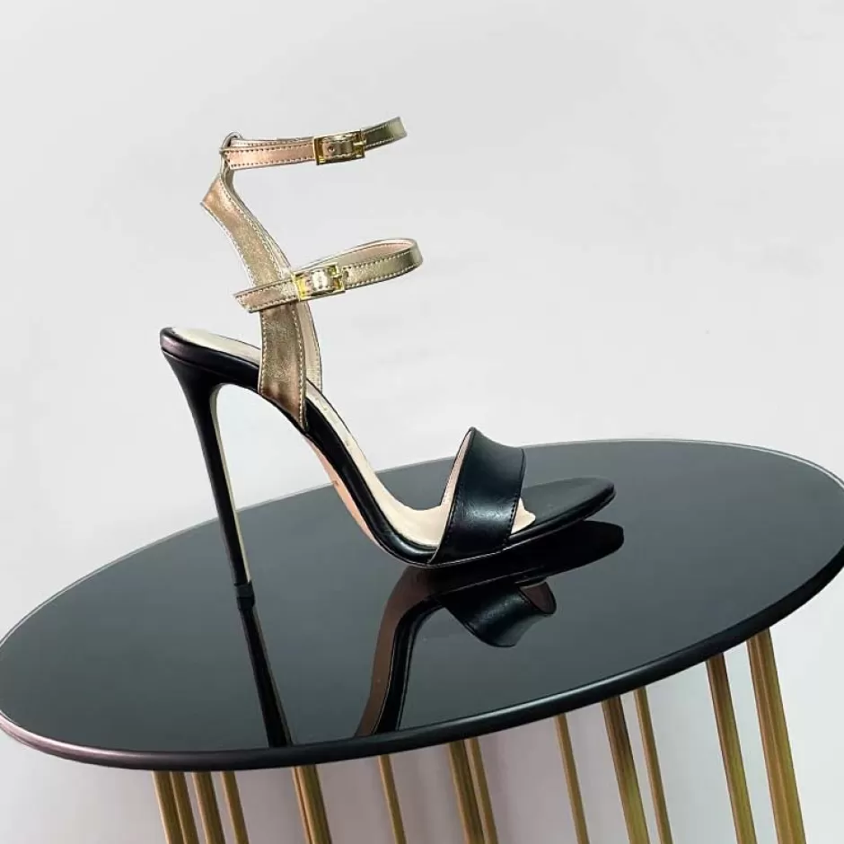 Donna SHARLENE CALZATURE Sandali-Black Leather/ Platinum Sandal - Cod. 18033