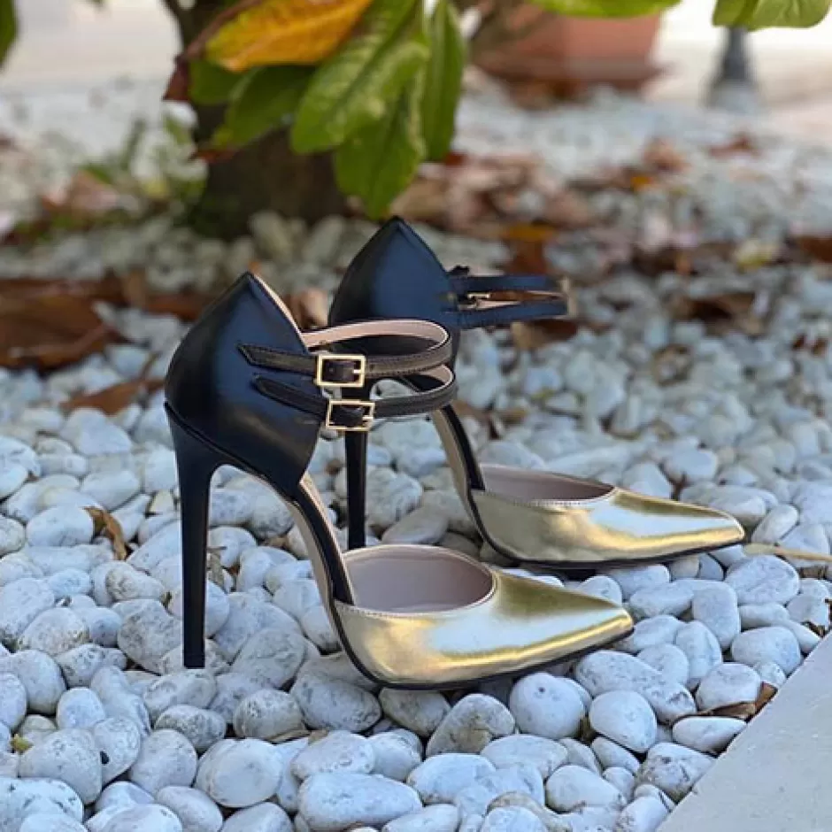 Donna SHARLENE CALZATURE Sandali-Black Leather/ Platinum Sandal - Cod. 28718