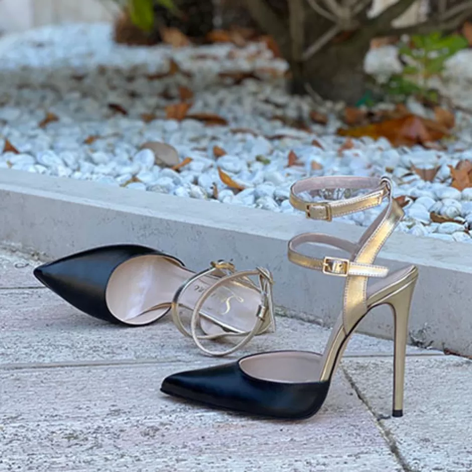 Donna SHARLENE CALZATURE Sandali-Black Leather/ Platinum Sandal - Cod. 28777