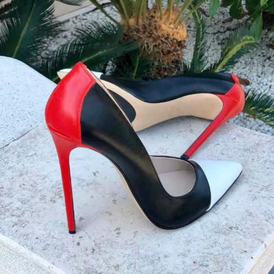 Donna SHARLENE CALZATURE Decollete-Black Leather Red/White Pumps - Cod. 21431