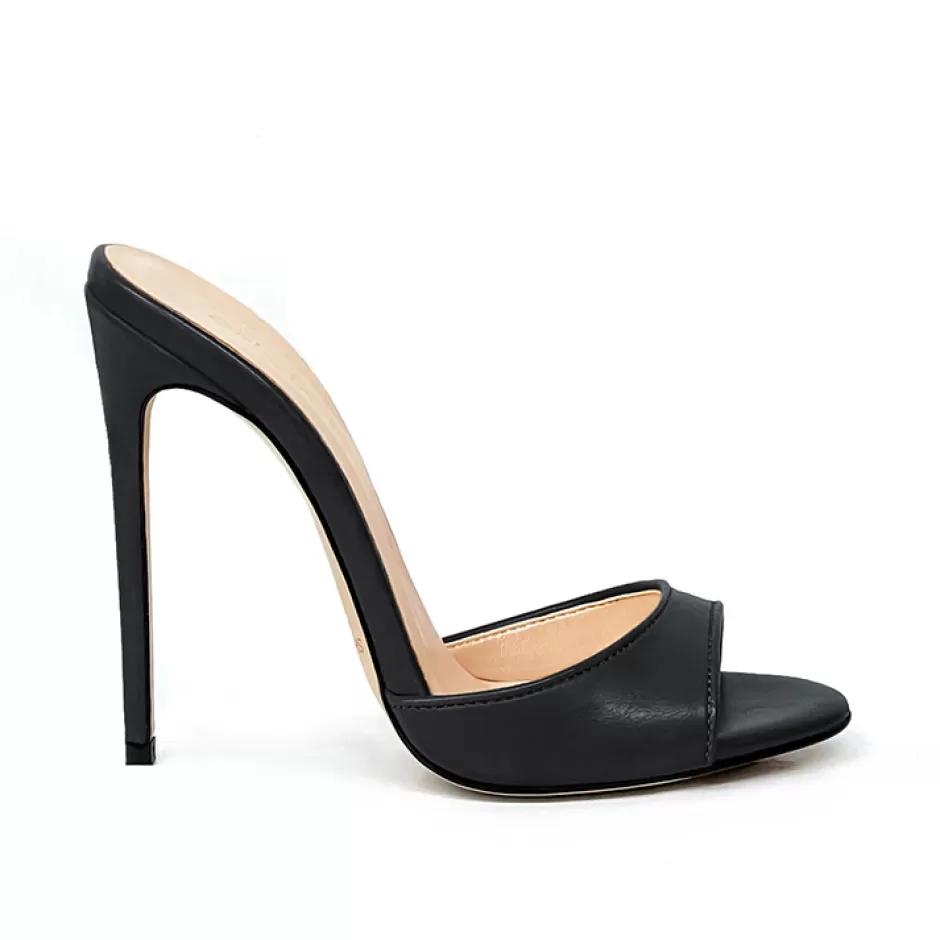 Donna SHARLENE CALZATURE Sandali-Black Leather Sabot Sandal - Cod. 30242