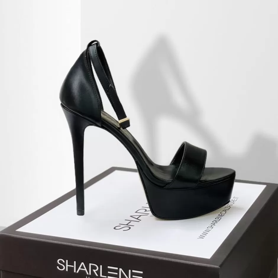 Donna SHARLENE CALZATURE Sandali-Black Leather Sandal - Cod. 23060