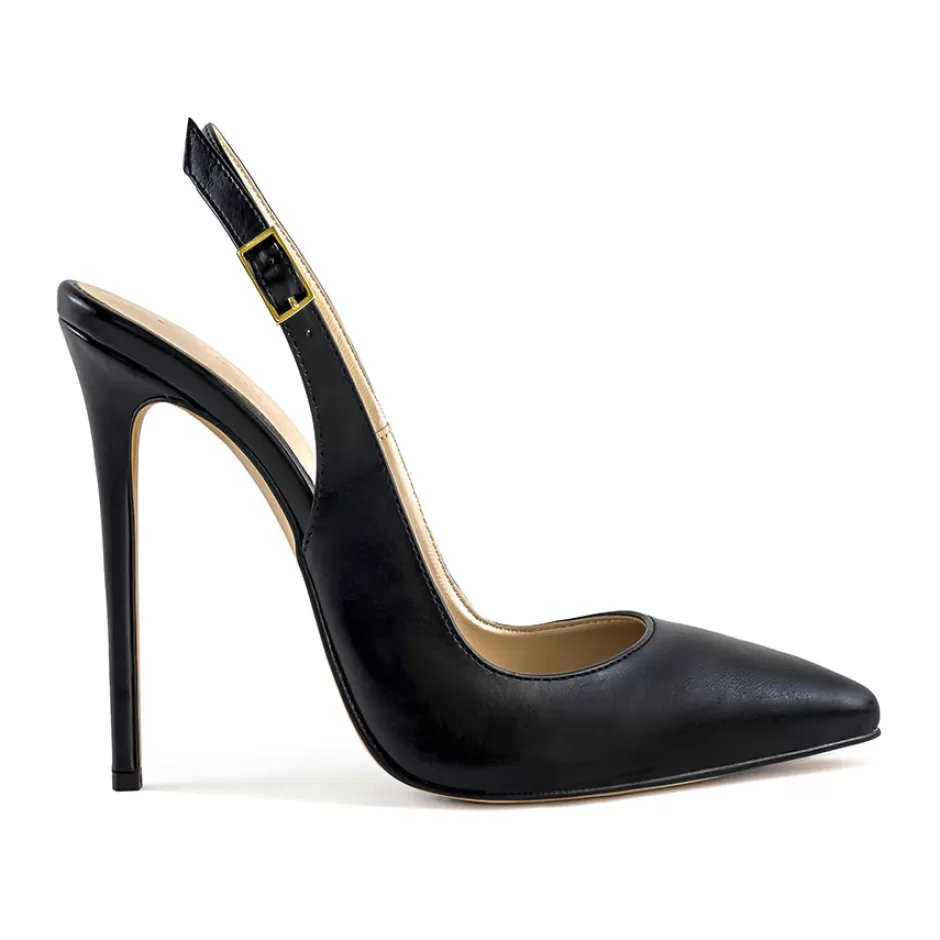 Donna SHARLENE CALZATURE Decollete-Black Leather Slingback Decollete - Cod. 31764