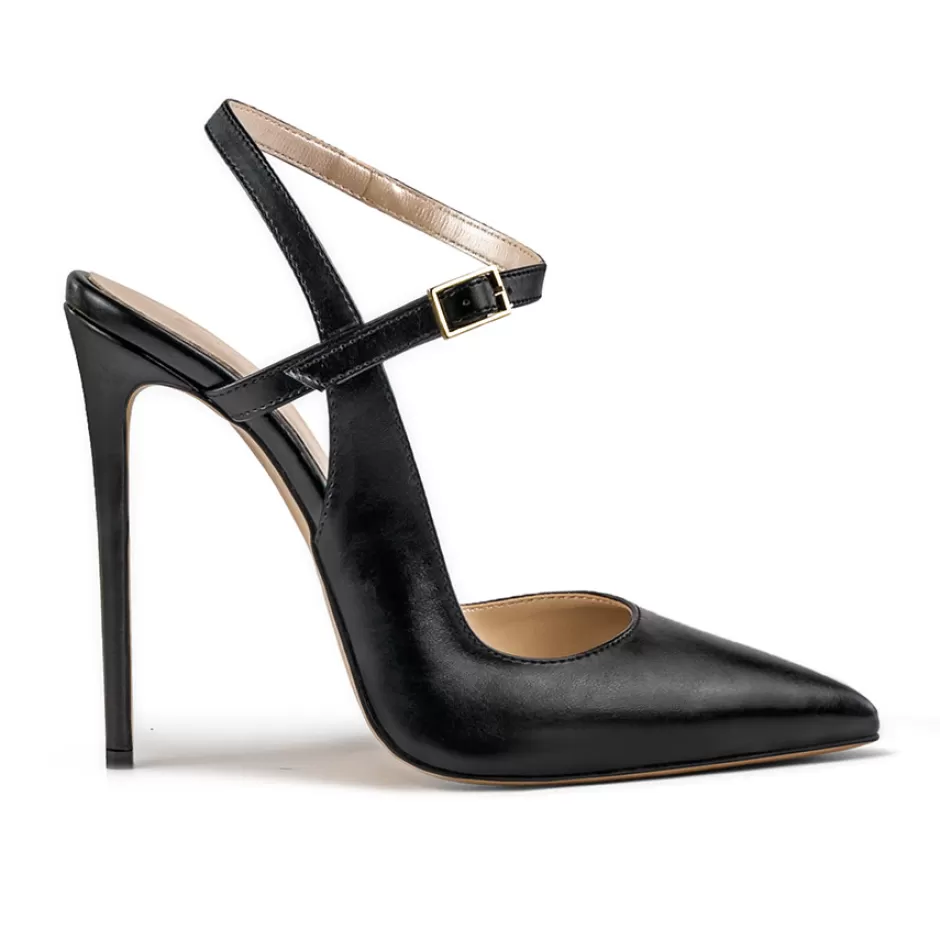 Donna SHARLENE CALZATURE Decollete-Black Leather Slingback Decollete - Cod. 29295