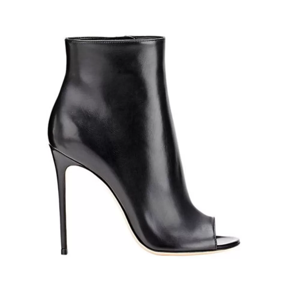 Donna SHARLENE CALZATURE Tronchetti-Black Leather Wedge Heel - Cod. 15881