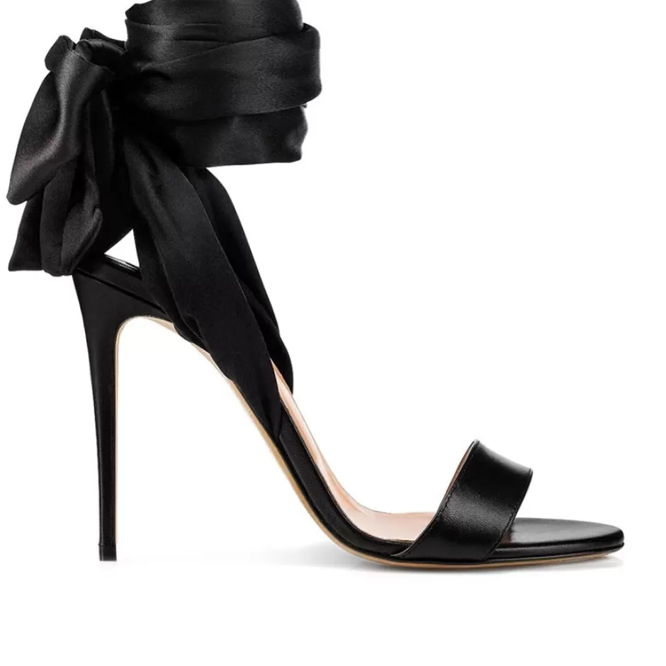 Donna SHARLENE CALZATURE Sandali-Black Leather/Satin Sandal - Cod. 40051