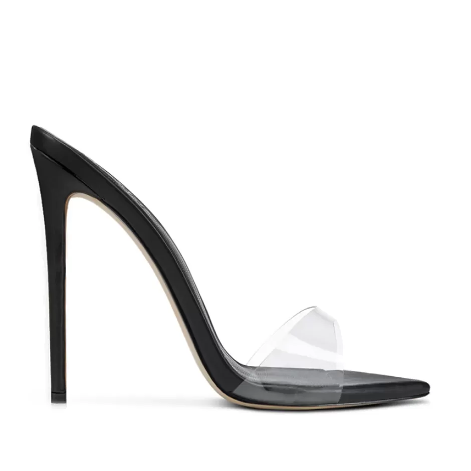 Donna SHARLENE CALZATURE Sandali-Black Leather/Transparent Plexy Sabot - Cod. 40652