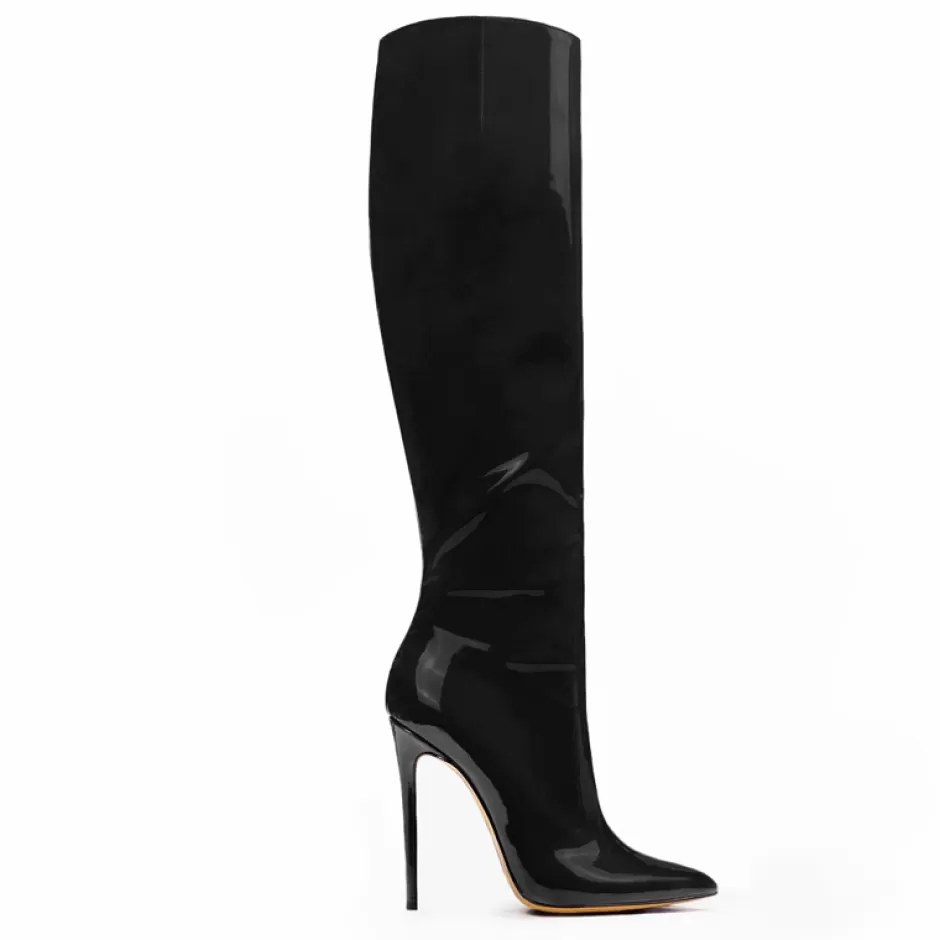 Donna SHARLENE CALZATURE Stivali-Black Patent Leather Boot - Cod. 34855