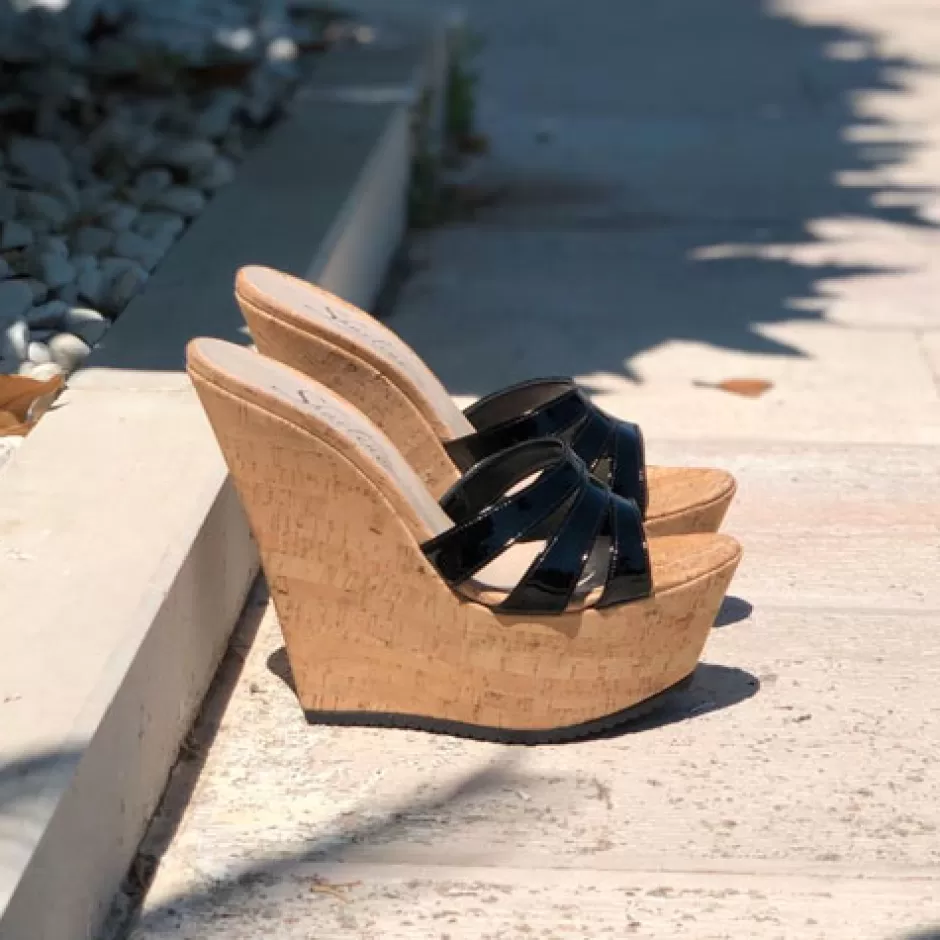 Donna SHARLENE CALZATURE Zeppe-Black Patent Leather/ Cork Wedge Sabot - Cod. 24960