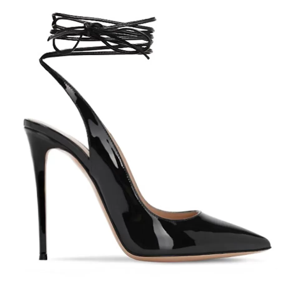 Donna SHARLENE CALZATURE Decollete-Black Patent Leather Lace-Up Pumps - Cod. 15578