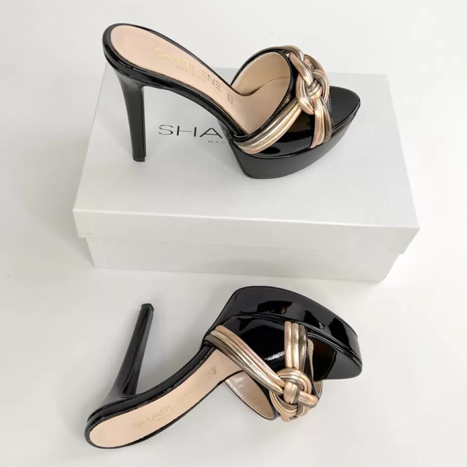 Donna SHARLENE CALZATURE Sandali-Black Patent Leather/ Laminate Sabot - Cod. 33056