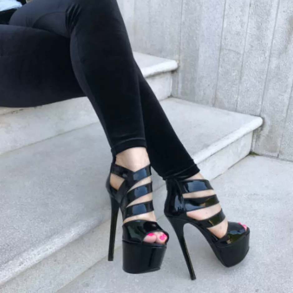 Donna SHARLENE CALZATURE Sandali-Black Patent Leather Sandal - Cod. 18809