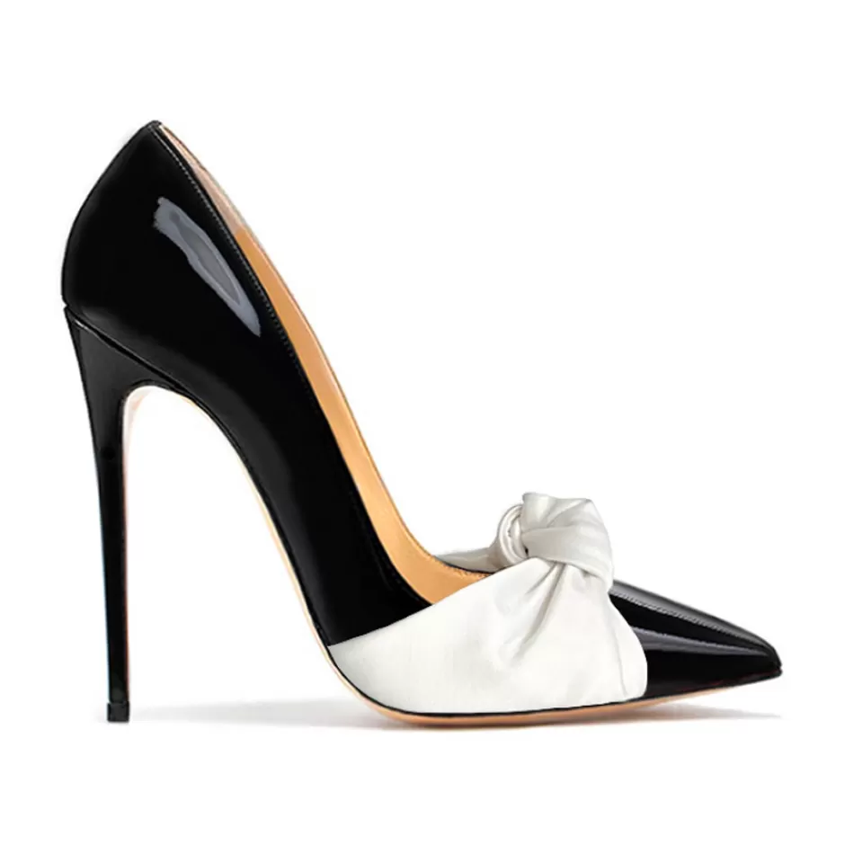 Donna SHARLENE CALZATURE Decollete-Black Patent Leather/White Bow Pumps - Cod. 39858