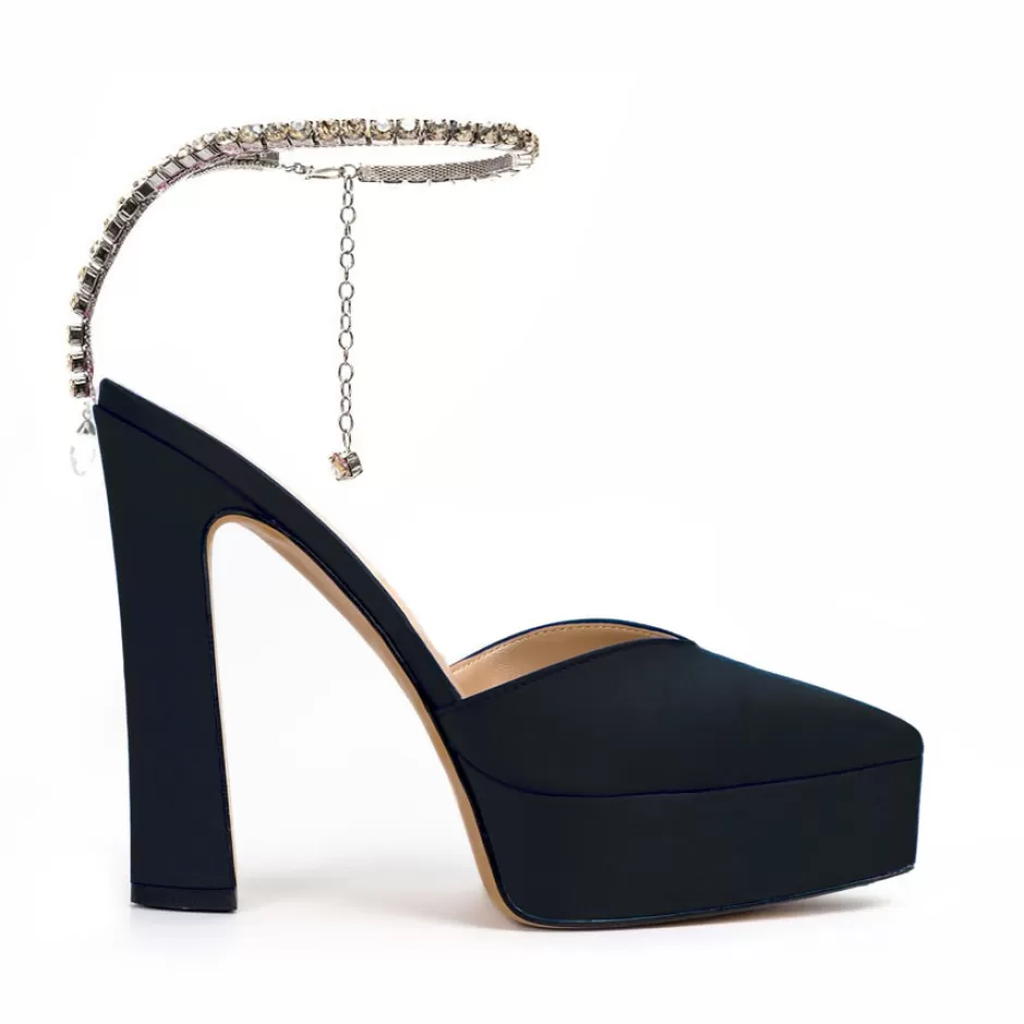 Donna SHARLENE CALZATURE Sandali-Black Satin/ Jewel Sandal - Cod. 42224