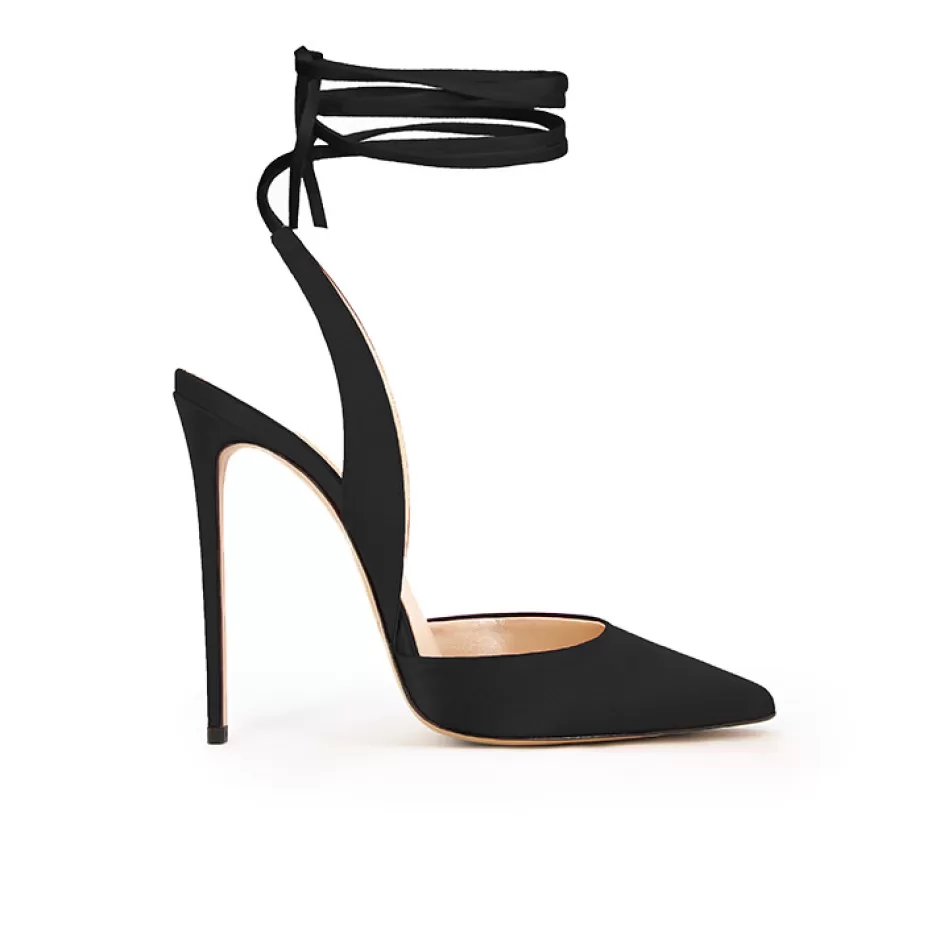 Donna SHARLENE CALZATURE Sandali-Black Satin Lace-Up Sandal - Cod. 31404