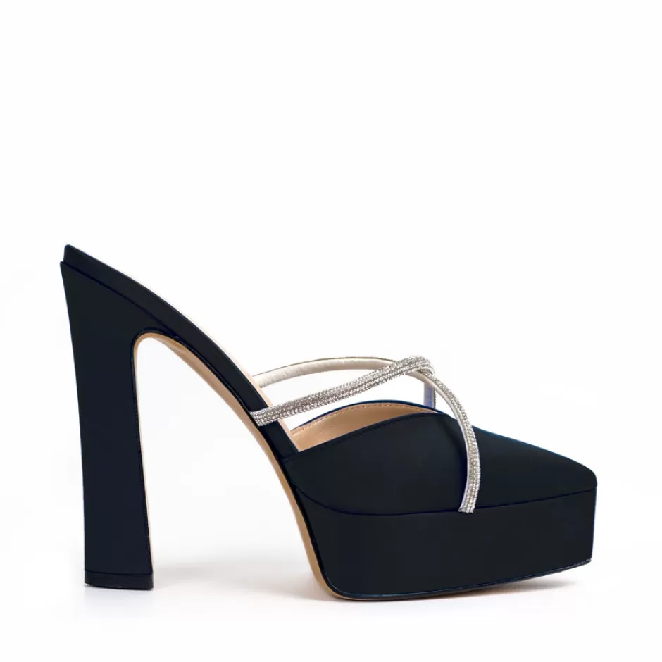 Donna SHARLENE CALZATURE Sandali-Black Satin Sabot Sandal - Cod. 39534
