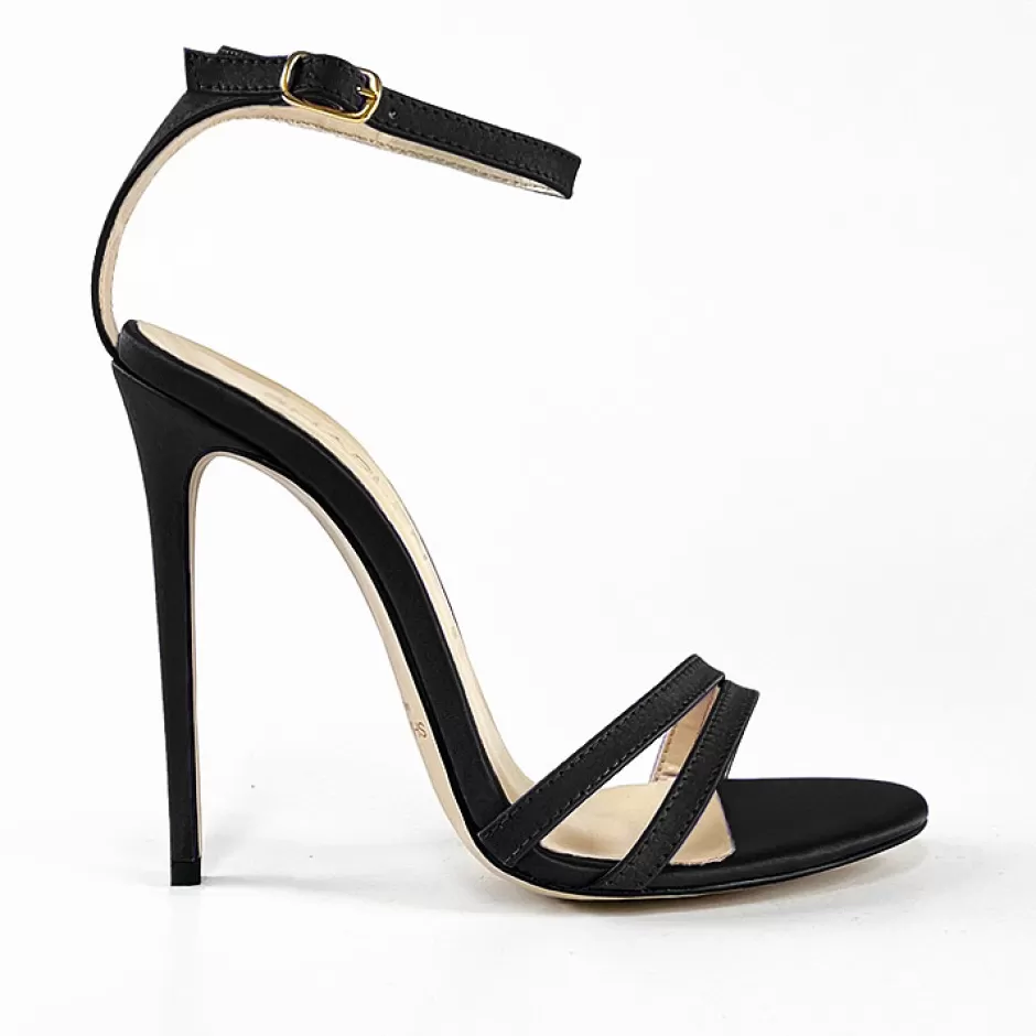 Donna SHARLENE CALZATURE Sandali-Black Satin Sandal - Cod. 32935