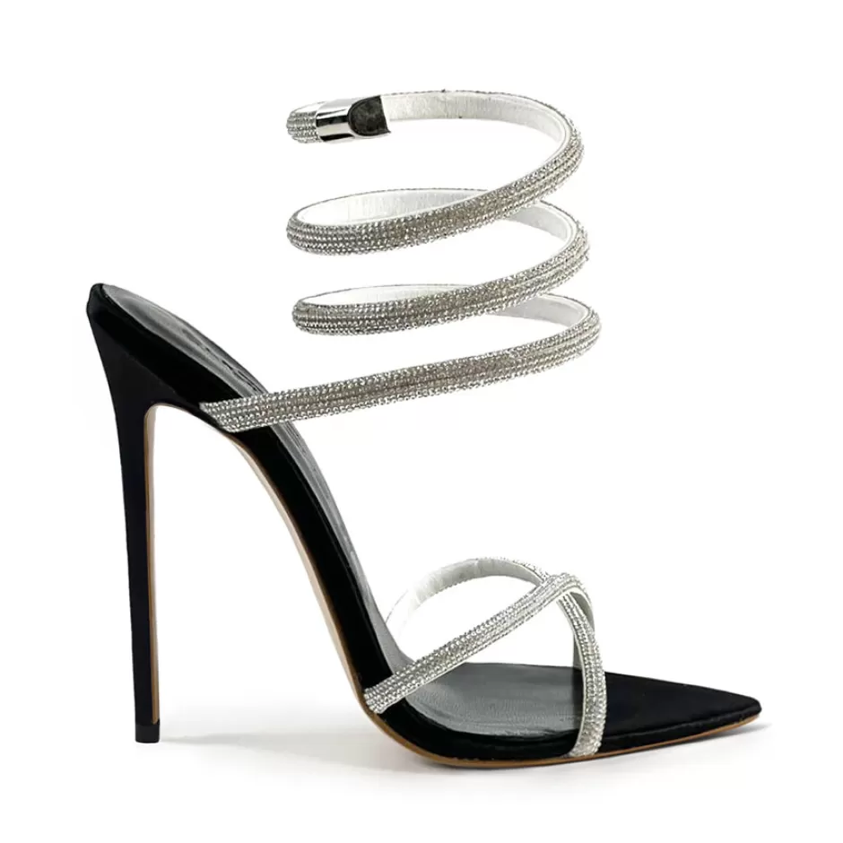 Donna SHARLENE CALZATURE Sandali-Black Satin Sandal/Silver Spiral - Cod. 40084