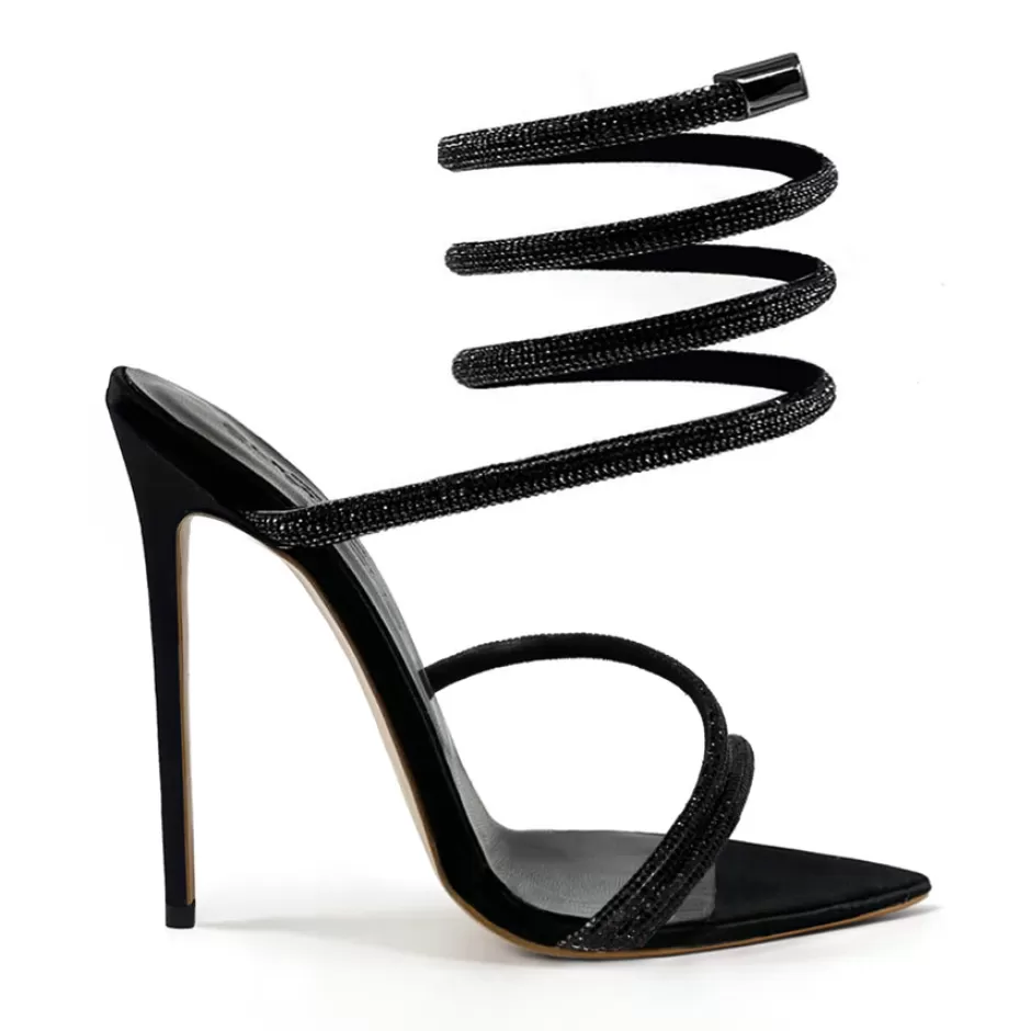 Donna SHARLENE CALZATURE Sandali-Black Satin Sandal/Spiral - Cod. 40581