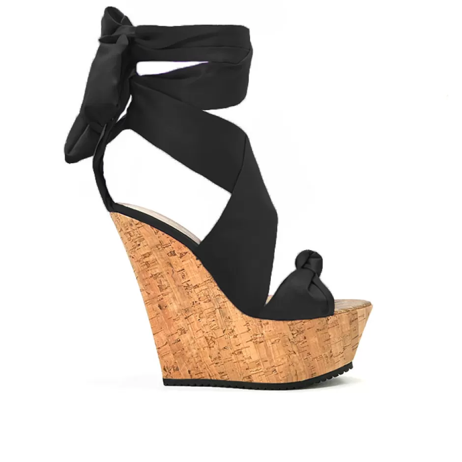 Donna SHARLENE CALZATURE Sandali-Black Satin/Cork Sandal Wedge - Cod. 31923