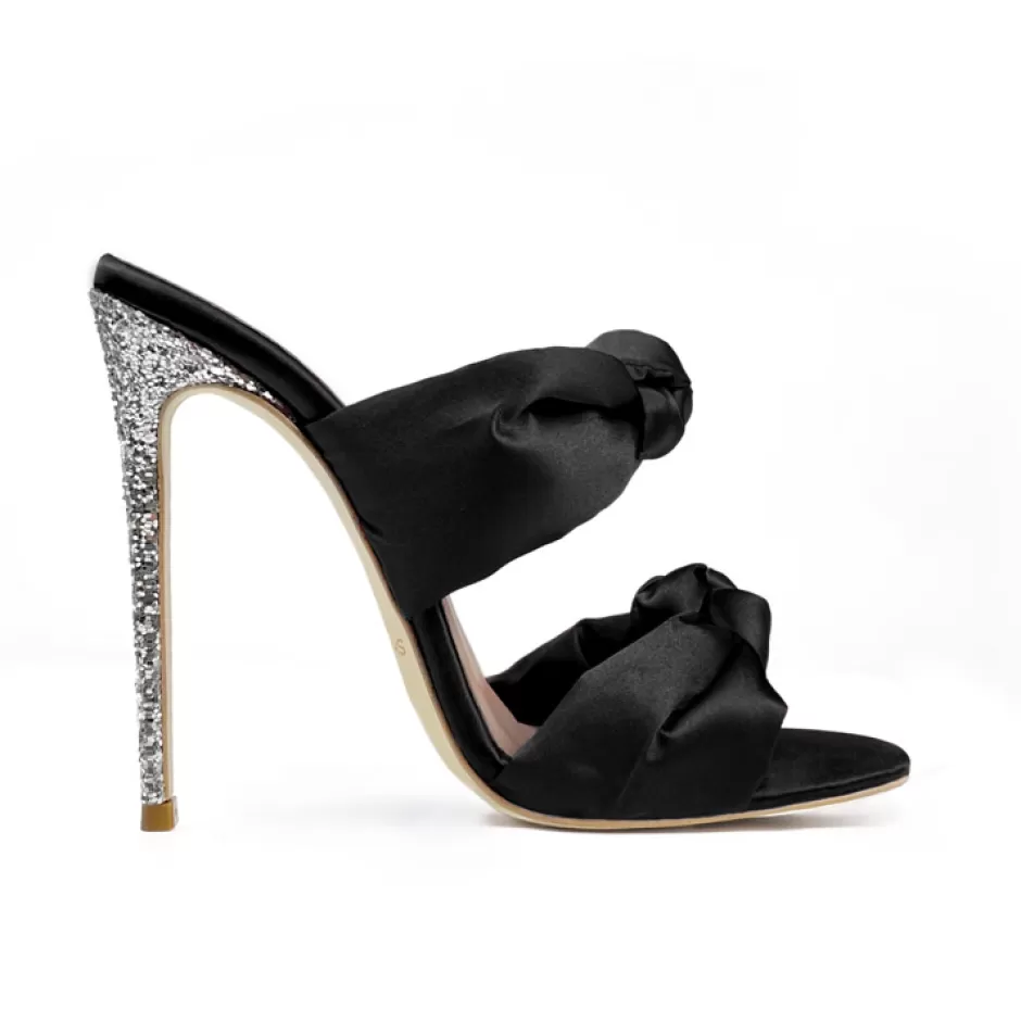 Donna SHARLENE CALZATURE Sandali-Black Satin/Glitter Knot Sandal - Cod. 31683