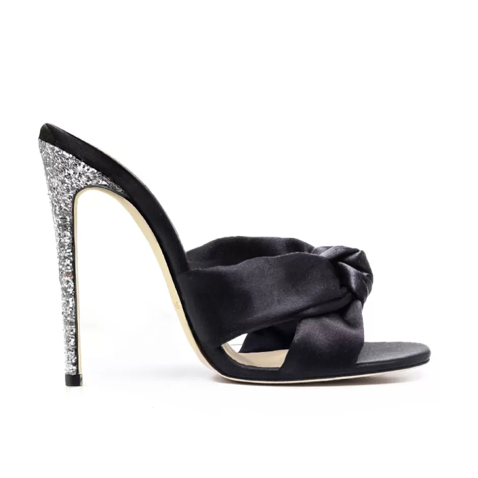 Donna SHARLENE CALZATURE Sandali-Black Satin/Glitter Knot Sandal - Cod. 29364