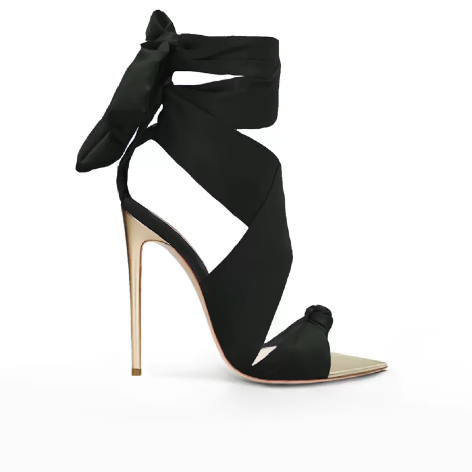 Donna SHARLENE CALZATURE Sandali-Black Satin/Platinum Leather Knot Sandal - Cod. 29834