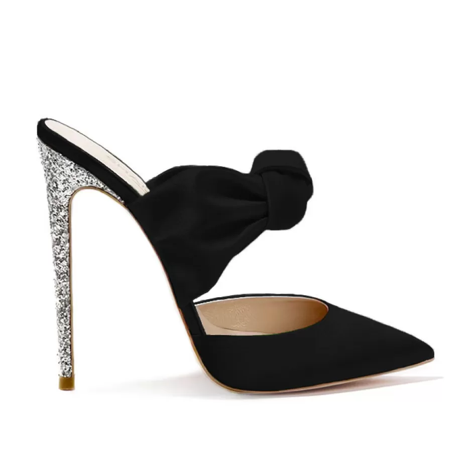Donna SHARLENE CALZATURE Sandali-Black Satin/Silver Glitter Sandal - Cod. 28772