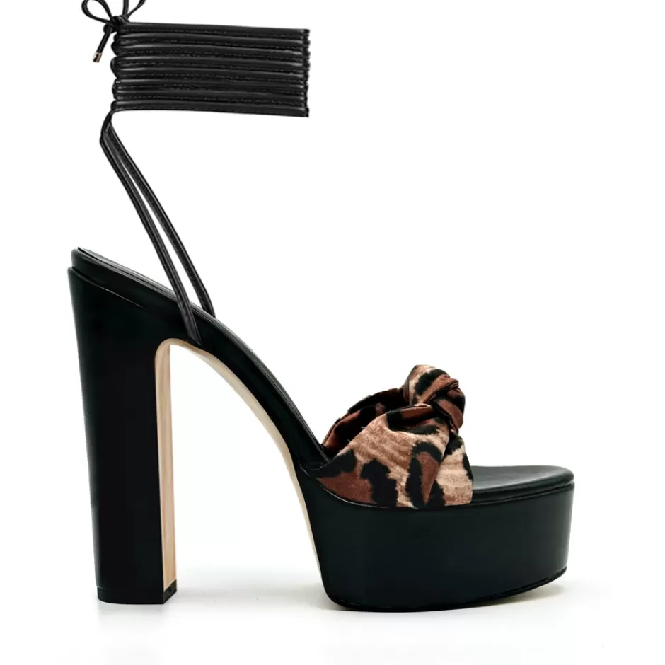 Donna SHARLENE CALZATURE Sandali-Black/ Spotted Leather Lace-Up Sandal - Cod. 39145