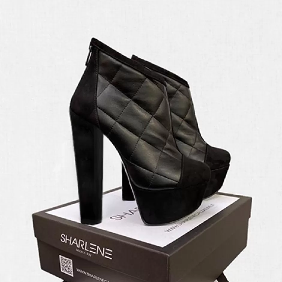 Donna SHARLENE CALZATURE Tronchetti-Black Suede / Quilted Ankle Boot - Cod. 30319