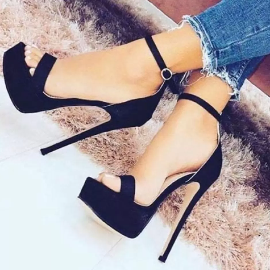 Donna SHARLENE CALZATURE Sandali-Black Suede Sandal - Cod. 27342