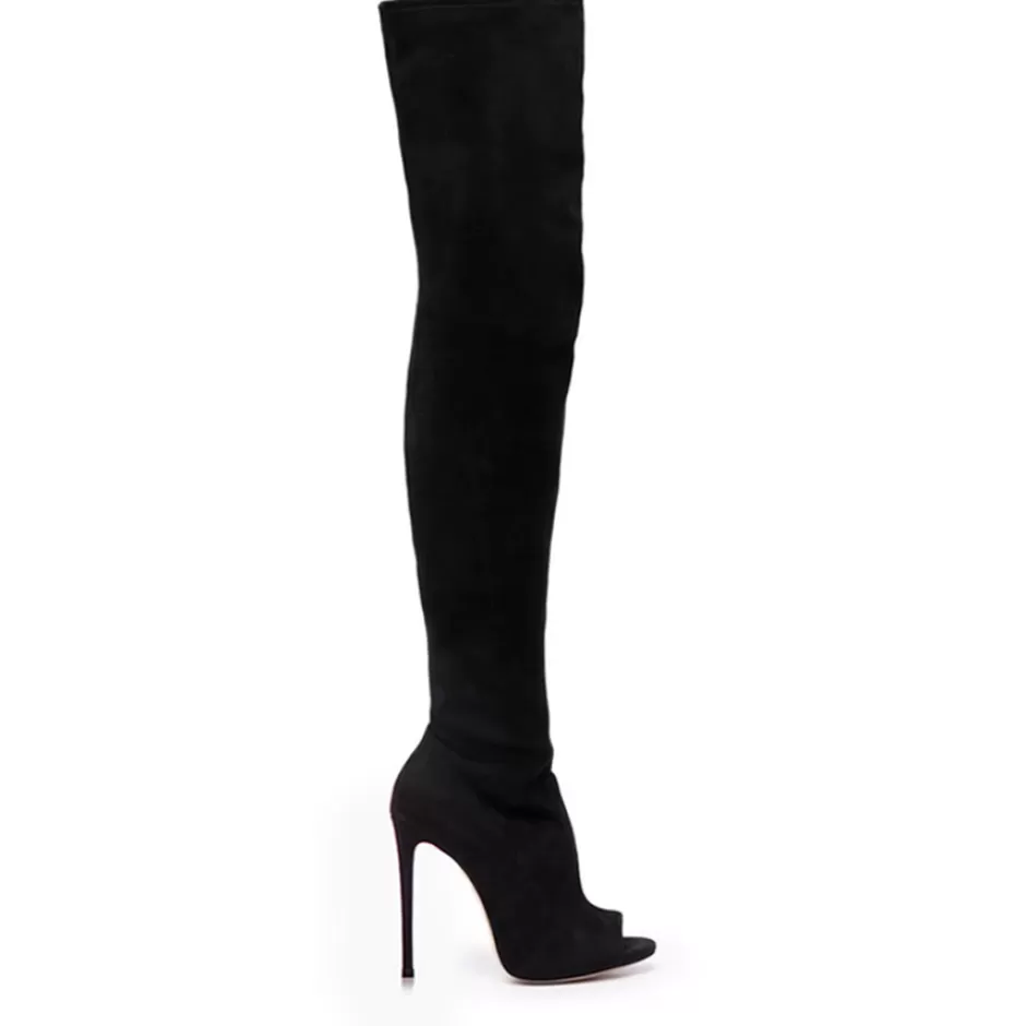 Donna SHARLENE CALZATURE Stivali-Black Suede Stretch Boot - Cod. 39757