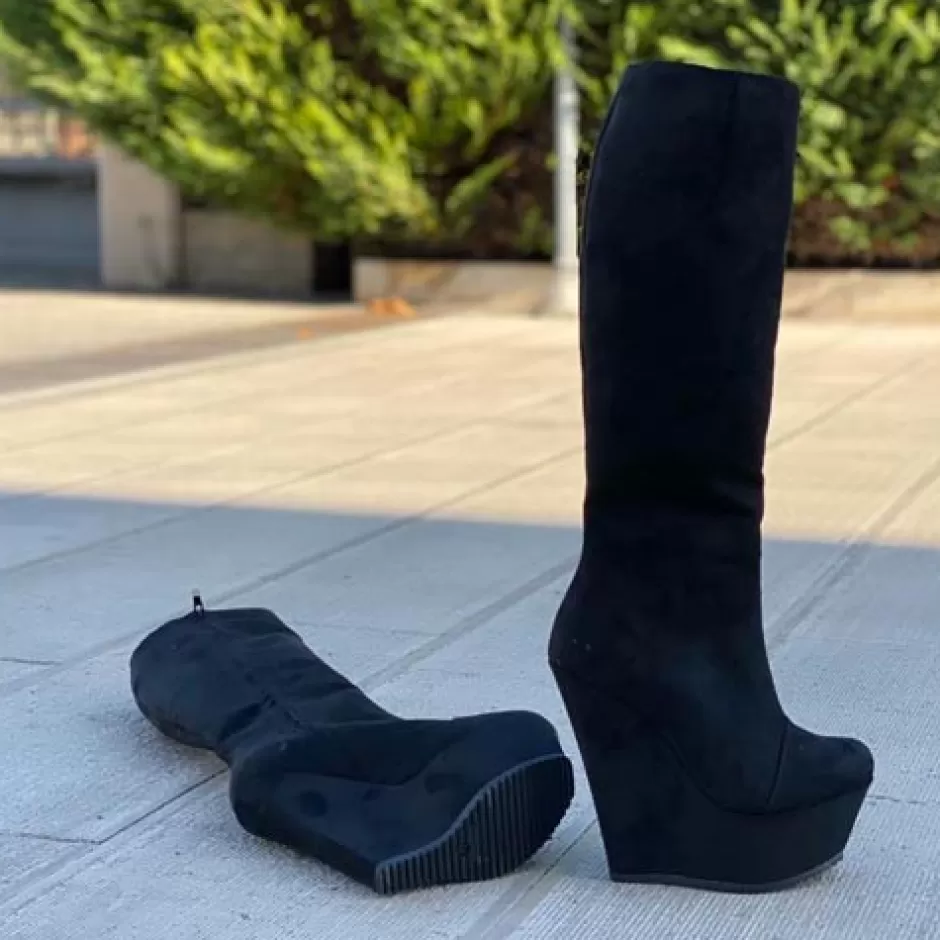 Donna SHARLENE CALZATURE Stivali-Black Suede Wedge Boot - Code 26066