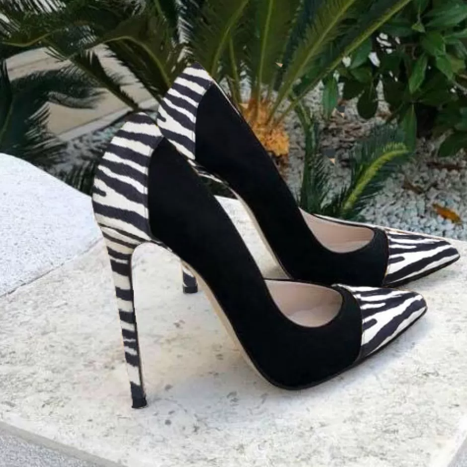Donna SHARLENE CALZATURE Decollete-Black Suede/ Zebra Print Pump - Cod. 21672